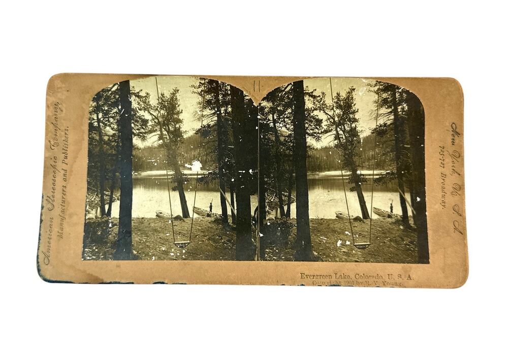 Antique 1901 Stereoview Evergreen Lake Colorado R.Y. Young Stereoscope Card